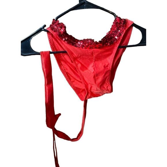 She Devil Sheer Cape with Sequined choker neck and hood with Gold Horns& Red pai - Picture 12 of 14